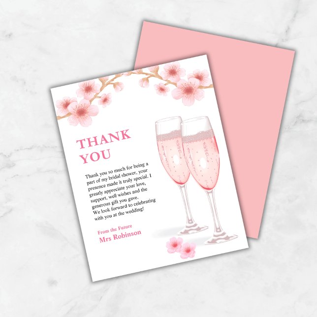 Tarjeta de agradecimiento a Petals y Prosecco Brid (Budget Petals & Prosecco Bridal Shower Thank You Card  )