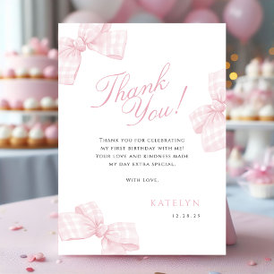 Tarjeta de agradecimiento a Pink Bow First Birday