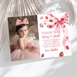 Tarjeta de agradecimiento a Pink Bow Strawberry Bi