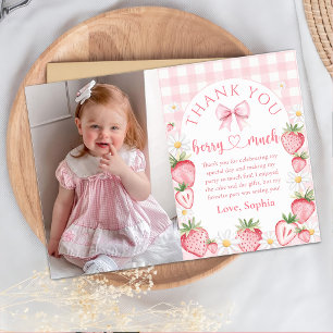 Tarjeta de agradecimiento a Pink Bow Strawberry Bi