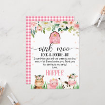 Tarjeta de agradecimiento a Pink Farm Birday