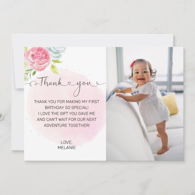 Tarjeta de agradecimiento a Pink First Birthday (Anverso)