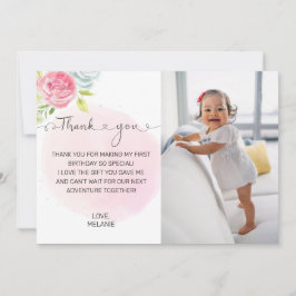 Tarjeta de agradecimiento a Pink First Birthday
