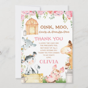 Tarjeta de agradecimiento a Pink Floral Farm Barny