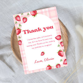 Tarjeta de agradecimiento a Pink Gingham Strawberr