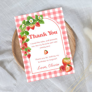 Tarjeta de agradecimiento a Pink Gingham Strawberr