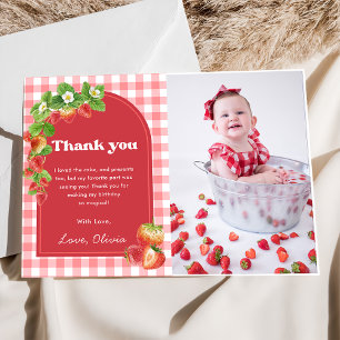 Tarjeta de agradecimiento a Pink Gingham Strawberr