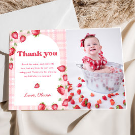 Tarjeta de agradecimiento a Pink Gingham Strawberr