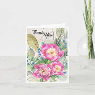Tarjeta de agradecimiento a Pink Peonies Watercolo