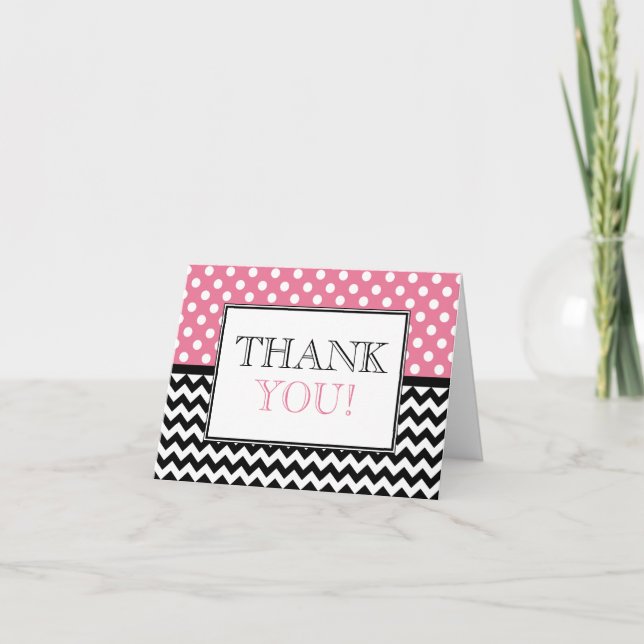 Tarjeta de agradecimiento a Polka Dot Pink & Chevr (Anverso)