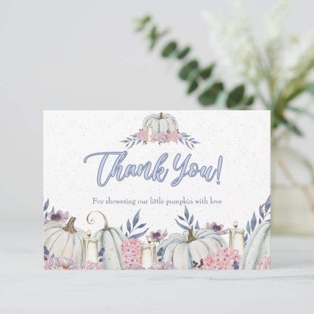 Tarjeta de agradecimiento a Pumpkin Dusty Blue Boy (Anverso de pie)