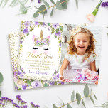 Tarjeta de agradecimiento a Purple Gold Unicorn Bi<br><div class="desc">Tarjeta de agradecimiento a Purple Gold Unicorn Birday</div>