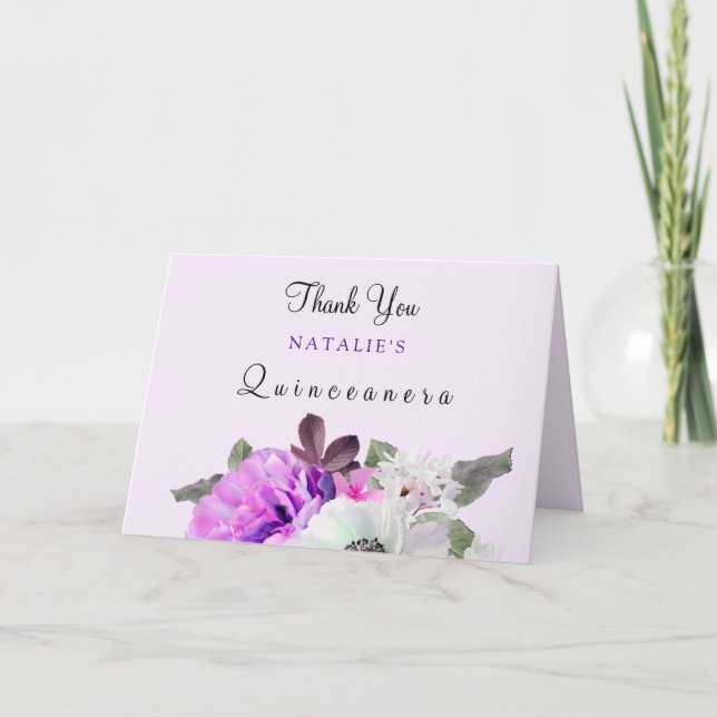 Tarjeta de agradecimiento a Quinceanera de Flor Pú (Anverso)