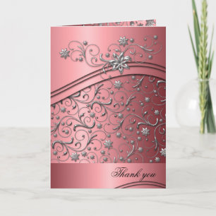 Tarjeta de agradecimiento a Red Damask Swirls de l