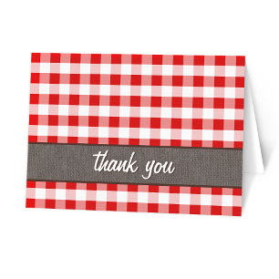 Tarjeta de agradecimiento a Red Gingham Brown Canv