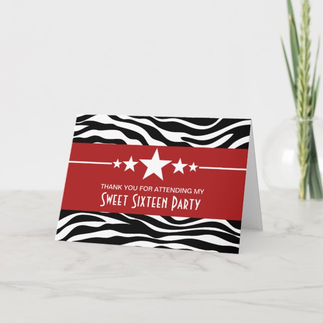 Tarjeta de agradecimiento a Red Stars Zebra Print  (Anverso)