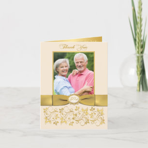 Tarjeta de agradecimiento a RIBBON Ivory Gold Flor
