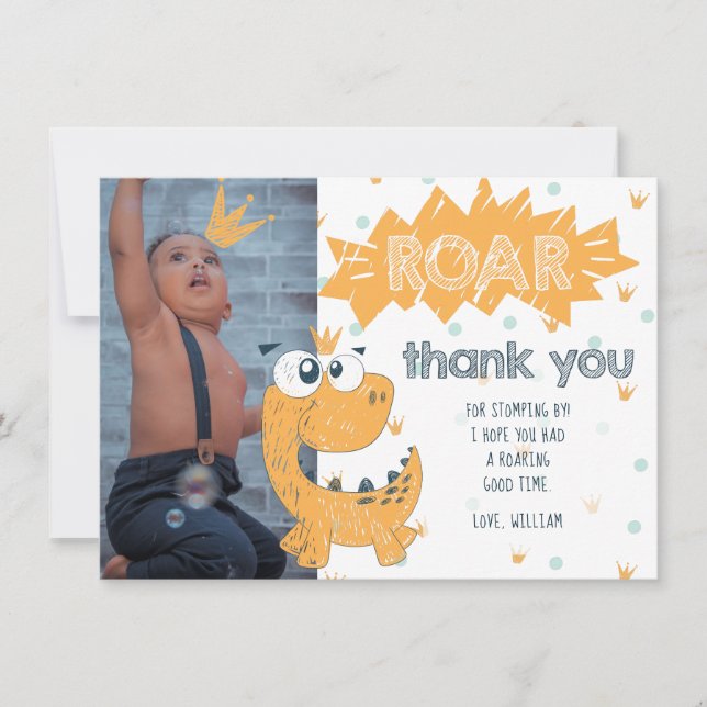 Tarjeta de agradecimiento a Roar Dinosaur Birday (Anverso)