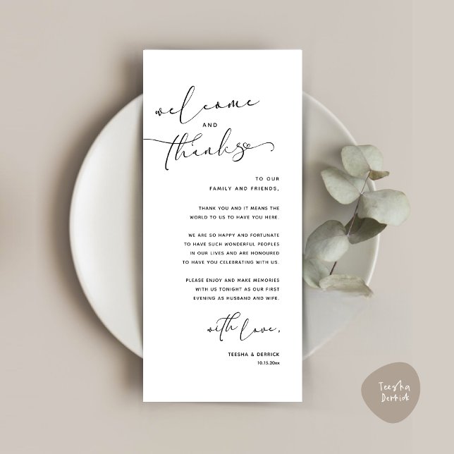 Tarjeta de agradecimiento a Romantic Boda Place (Romantic Wedding Dinner Place Setting Thank You Card, in White and Black)