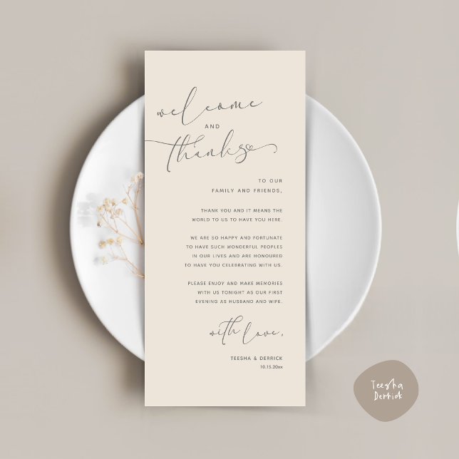 Tarjeta de agradecimiento a Romantic Boda Place (Romantic Wedding Dinner Place Setting Thank You Card, in Cream Grey)