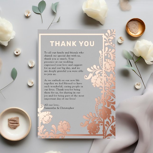 Tarjeta de agradecimiento a Rosa moderno Boda de o (Modern Rose Gold Foil Wedding Thank You Card byi the Elegant Wedding)