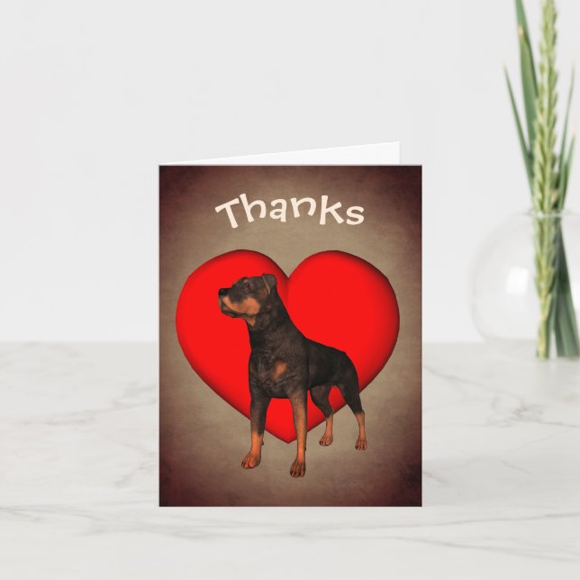 Tarjeta de agradecimiento a Rottweiler Red Heart D (Anverso)