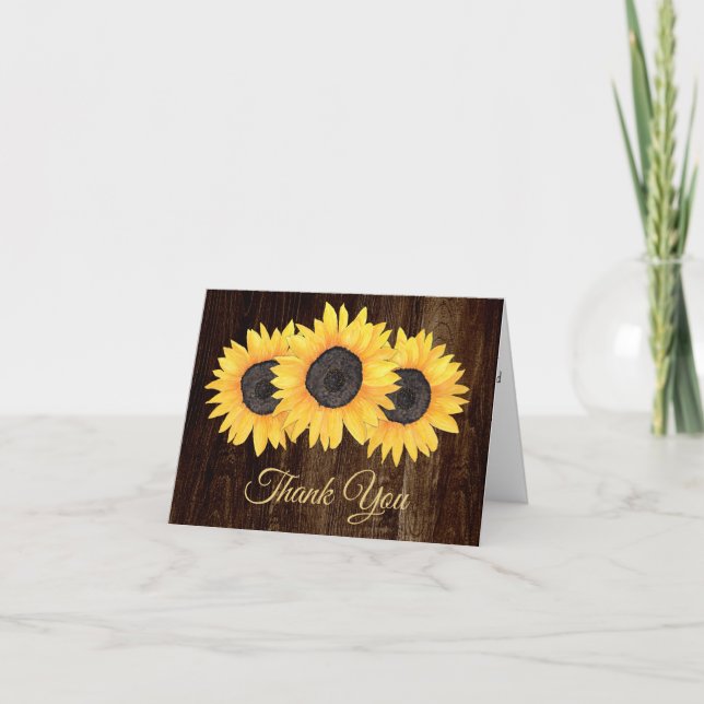 Tarjeta de agradecimiento a Rustic Sunflowers Wood (Anverso)