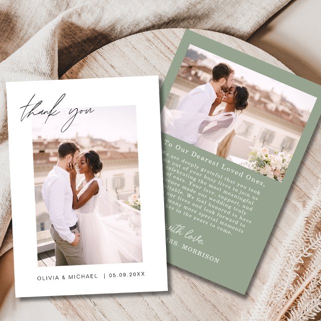 Tarjeta de agradecimiento a Sage Green, Boda de fo (Subido por el creador)