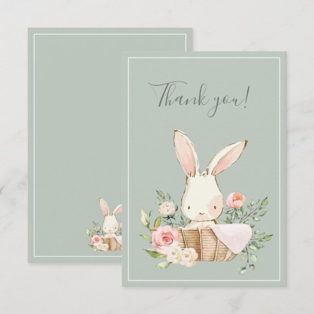 Tarjeta de agradecimiento a Sage Green Bunny Rabbi (Anverso / Reverso)