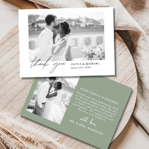 Tarjeta de agradecimiento a Sage Green Script Phot