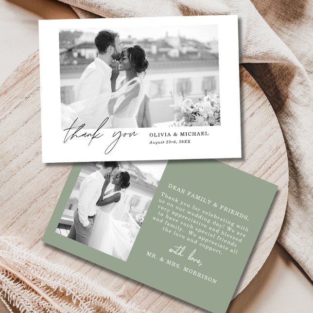 Tarjeta de agradecimiento a Sage Green Script Phot (Subido por el creador)