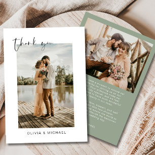 Tarjeta de agradecimiento a Sage Green Script Phot