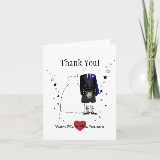 Tarjeta de agradecimiento a Scottish Kilt Bride &  (Anverso)
