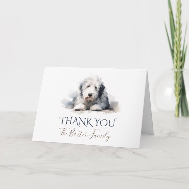 Tarjeta de agradecimiento a Sheepdog Watercolor de (Anverso)