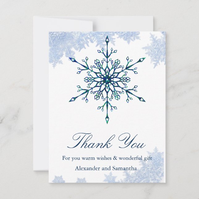 Tarjeta de agradecimiento a Snowflakes Blue Winowf (Anverso)