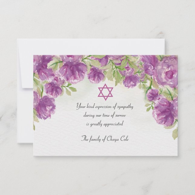 Tarjeta de agradecimiento a Star of David Watercol (Anverso)
