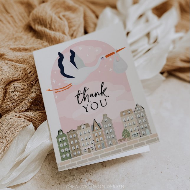 Tarjeta de agradecimiento a Stork Boho Baby Shower (Boho Baby Shower Stork)