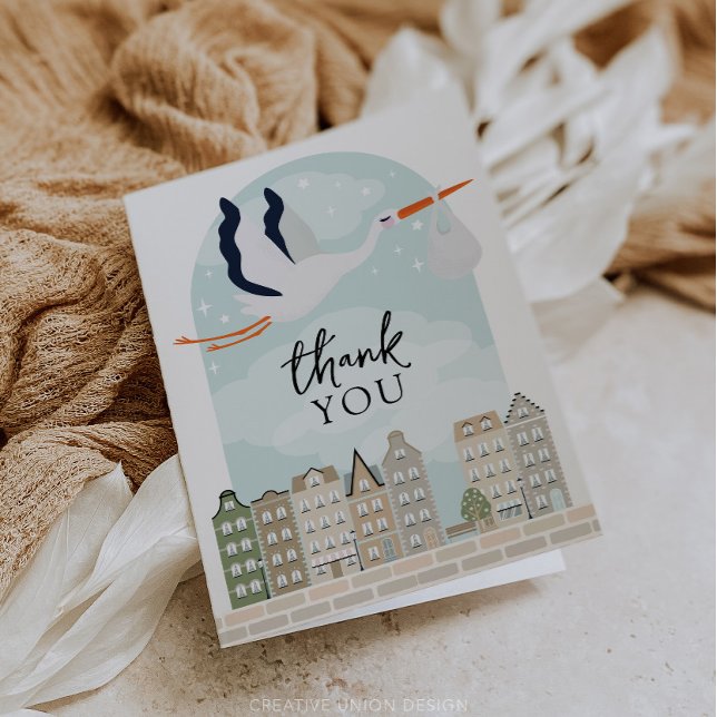 Tarjeta de agradecimiento a Stork Boho Baby Shower (Boho Baby Shower Stork)