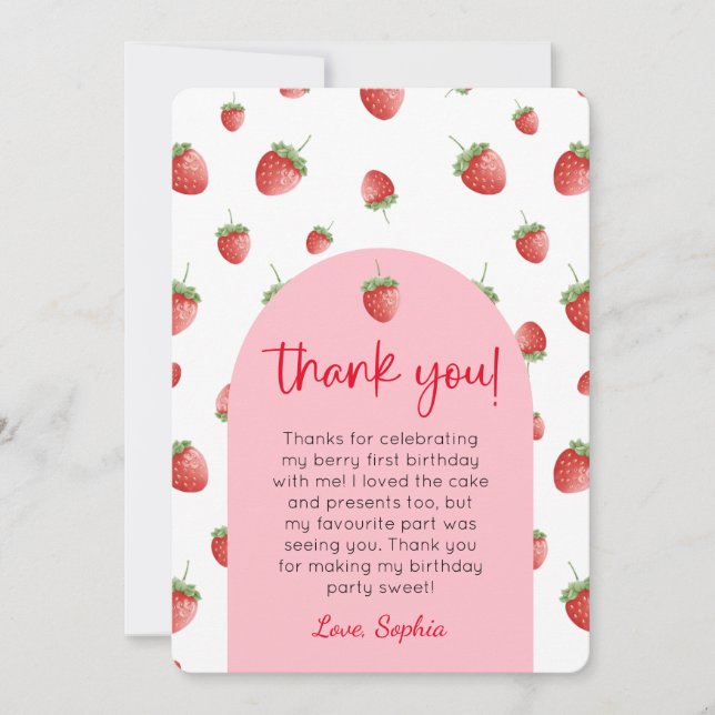 Tarjeta de agradecimiento a Strawberry 1er cumplea (Anverso)