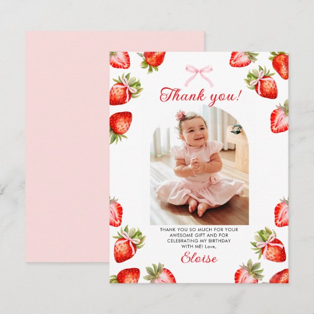 Tarjeta de agradecimiento a Strawberry Pink Bow (Anverso / Reverso)