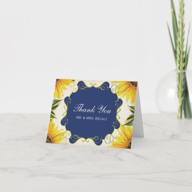 Tarjeta de agradecimiento a Sunflower & Blue Boda (Anverso)