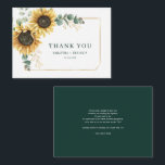 Tarjeta de agradecimiento a Sunflower Eucalyptus B<br><div class="desc">Para todos los que se presentaron para celebrar su día especial con usted, esta elegante tarjeta de agradecimiento floral geométrica botánica con girasoles y hojas de eucalipto, con marco geométrico dorado es perfecta cuando usted quiere dar las gracias. Cambie fácilmente los detalles en el frente y el mensaje del personalizado...</div>