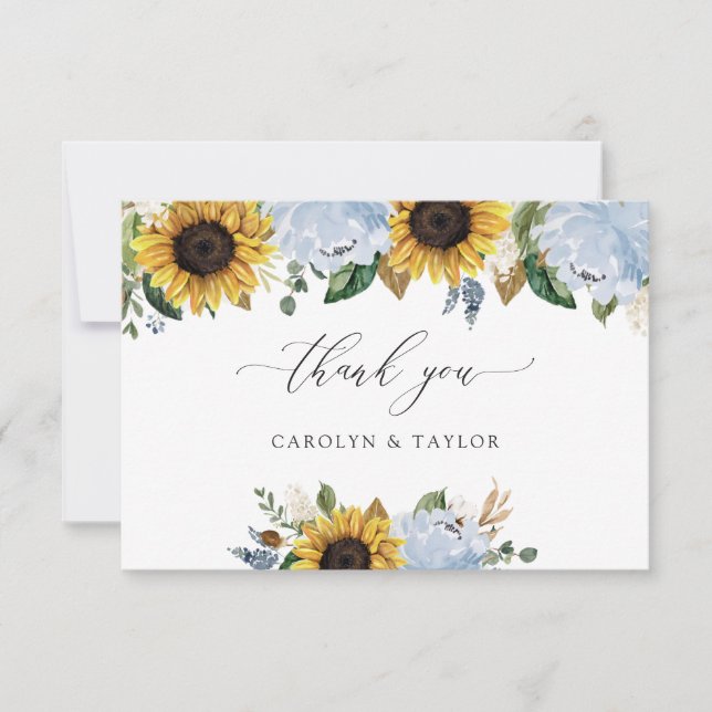 Tarjeta de agradecimiento a Sunflowers Dusty Blue  (Anverso)