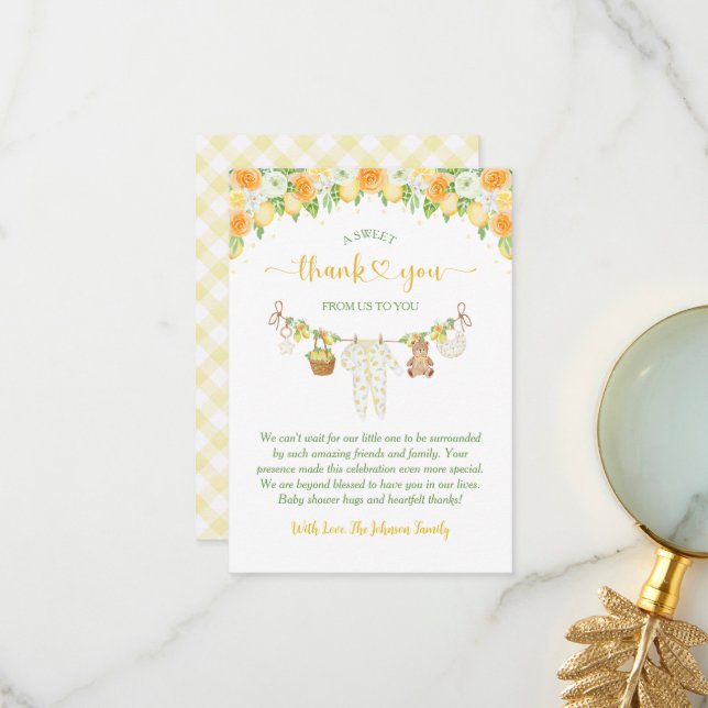 Tarjeta De Agradecimiento A Sweet Little One Lemon Citrus Floral Baby Shower (Anverso/Reverso In Situ)