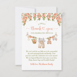 Tarjeta De Agradecimiento A Sweet Little Peach Clothesline Boy Baby Shower