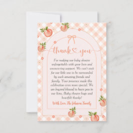 Tarjeta De Agradecimiento A Sweet Little Peach Gingham Baby Shower