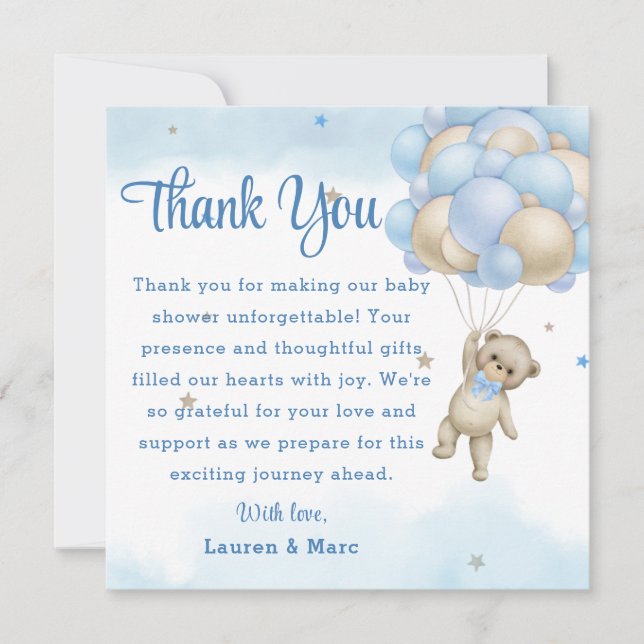 Tarjeta de agradecimiento a Teddy Bear Blue Balloo (Anverso)