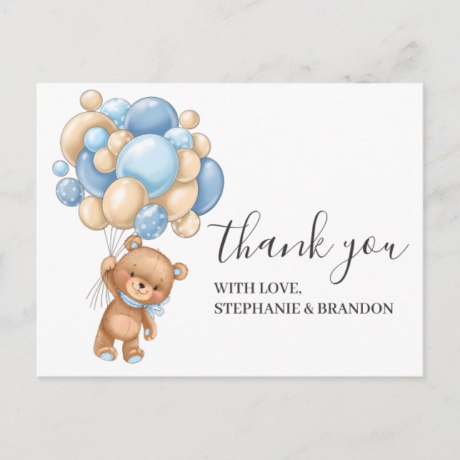Tarjeta de agradecimiento a Teddy Bear BLUE Balloo (Anverso)