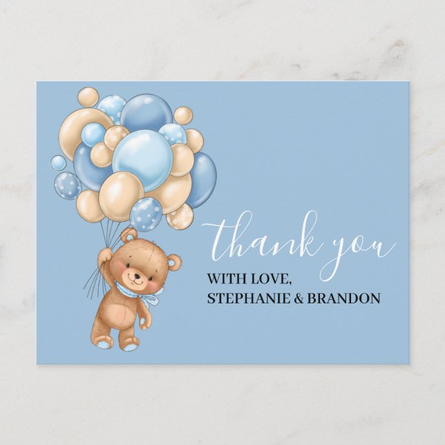 Tarjeta de agradecimiento a Teddy Bear BLUE Balloo (Anverso)
