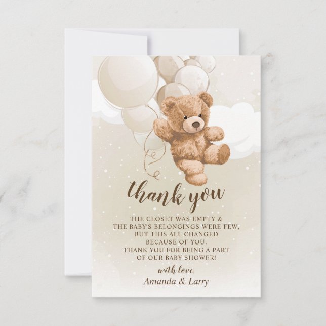 Tarjeta de agradecimiento a Teddy Bear con globos (Anverso)